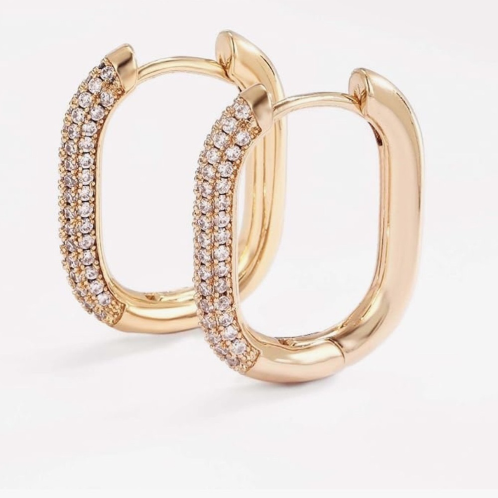 14k Gold Plated 3 Row Cz Huggie Hoops Luxury Look
